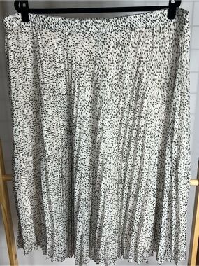Chaps Pleated Midi Skirt 3X Dark Gray Ivory Polka Dot Boho Coastal